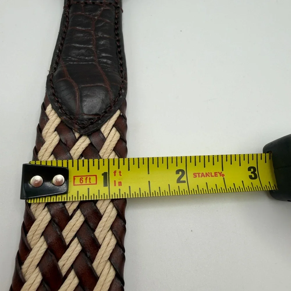 Mens‎ Woven Braided Leather Belt Brown Cream Crocodile Embossed Size 38